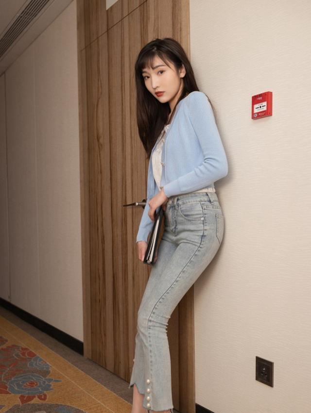 時尚性感的牛仔褲美女，簡單的牛仔褲讓美女穿出了高級的時尚感