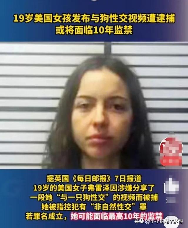 美國(guó)19歲女孩拍下自己和狗發(fā)生性關(guān)系視頻并傳播，將面臨十年監(jiān)禁