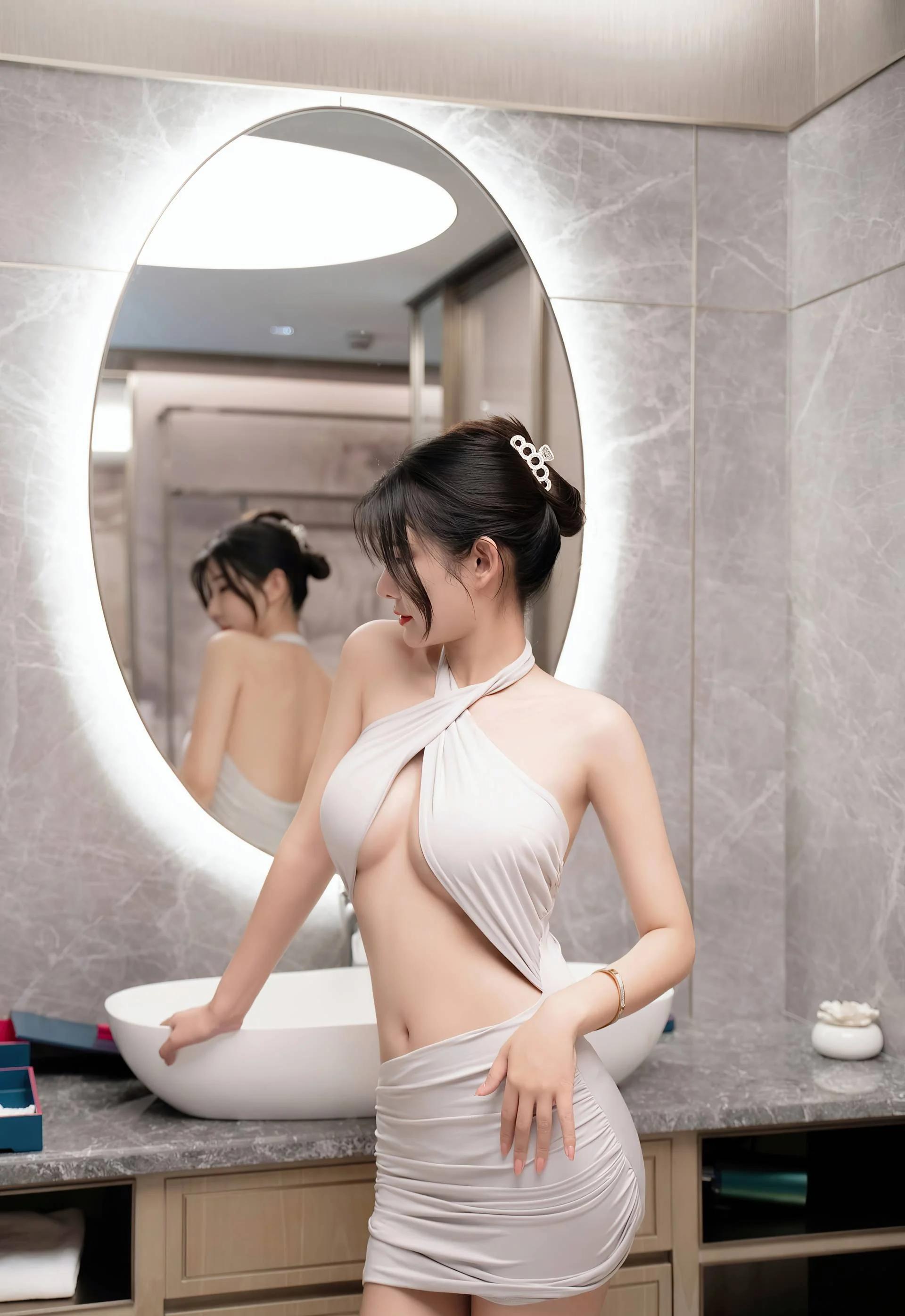 白色服飾搭配性感魅惑黑絲，嬌柔多姿的身段嫵媚動人