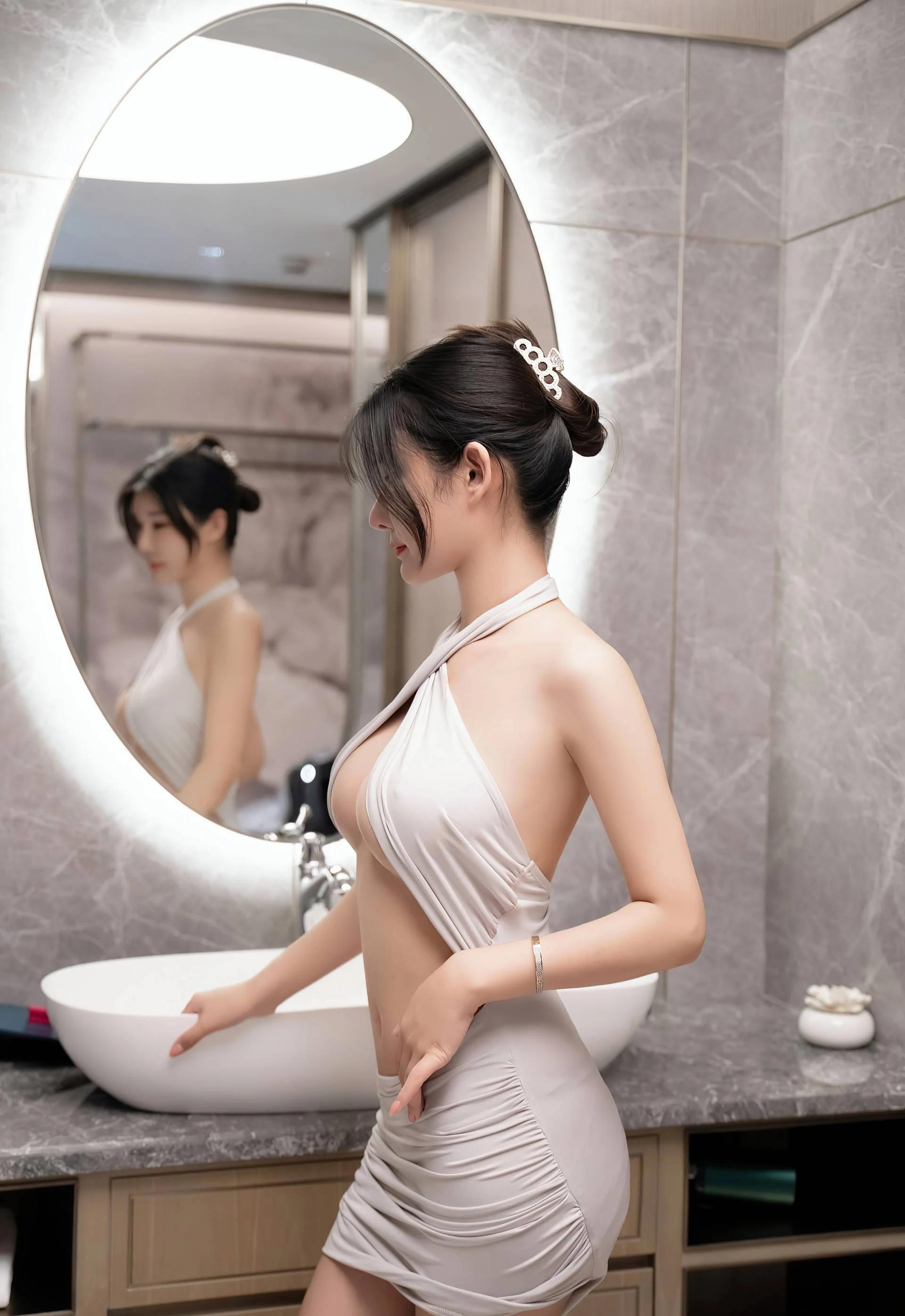 白色服飾搭配性感魅惑黑絲，嬌柔多姿的身段嫵媚動人
