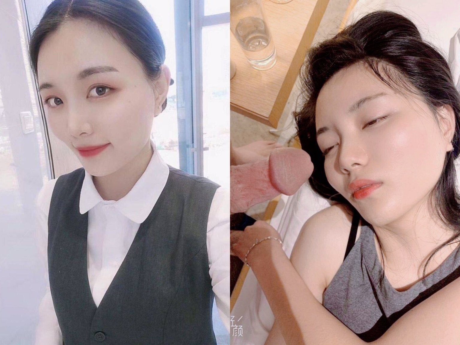 露臉?lè)床铈?，清純少女VS淫蕩母狗
